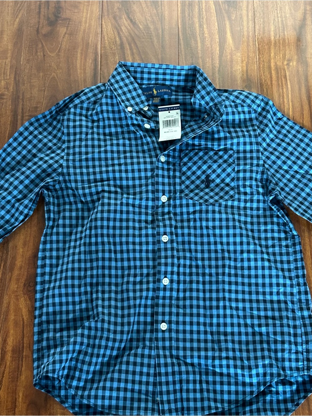 Ralph Lauren Boys Blue and Black Gingham Button-Down Shirt